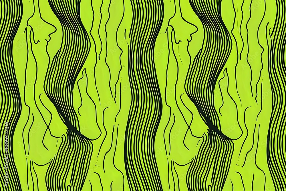 Aufkleber seamless abstract pattern featuring flowing black lines on a bright neon green background, creating 