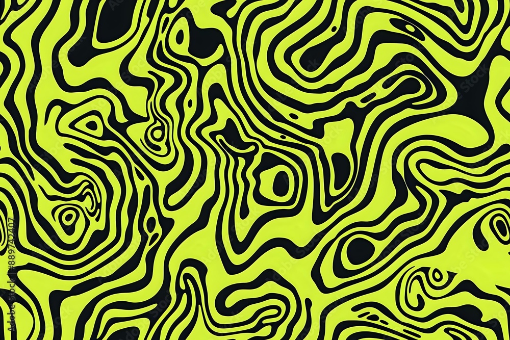 Poster abstract, wavy pattern in bold black and neon yellow, creating a dynamic and modern visual. perfect 