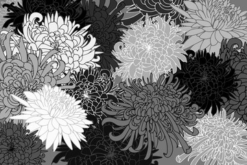 Line art Chrysanthemum ornamental drawing simple shape geometric flowers clip art design hand drawn icon set curved lines contour stroke coloring book floral pattern wedding element bud blossom petals