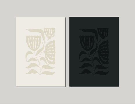 Botanical abstract composition. Floral elements. Botanical poster, thank you card, postcard, invite. Minimalist, modern vector illustration for greeting cards,  invitation or product design. Print