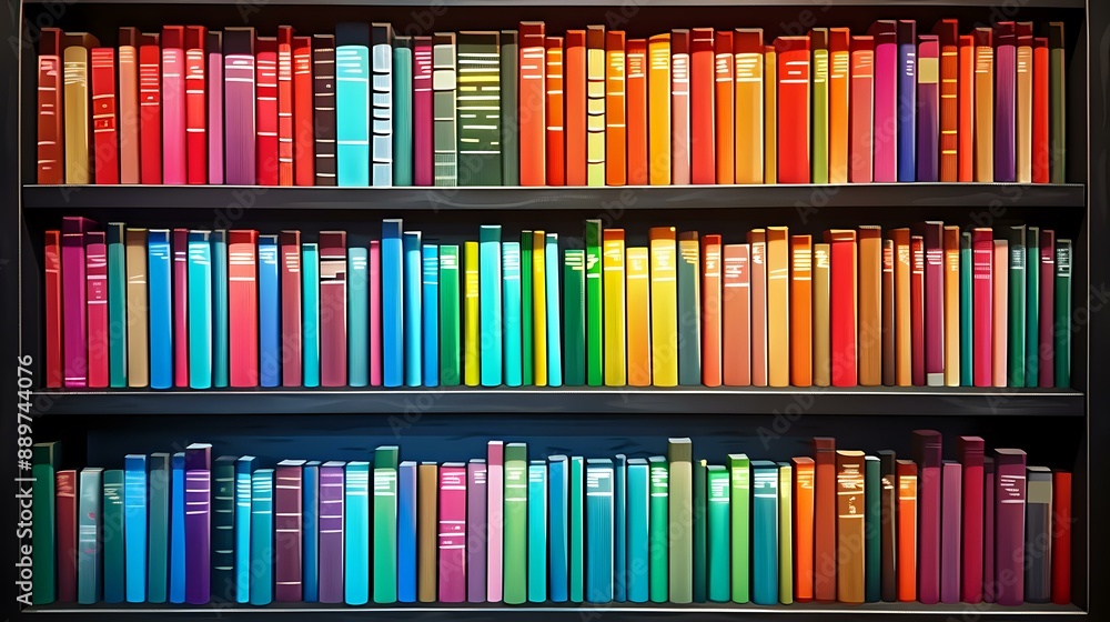Aufkleber vibrant bookshelf with books organized by color, creating a striking rainbow effect. perfect for use
