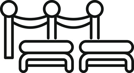 Simple outline icon of two empty benches behind a rope barrier, waiting for museum visitors