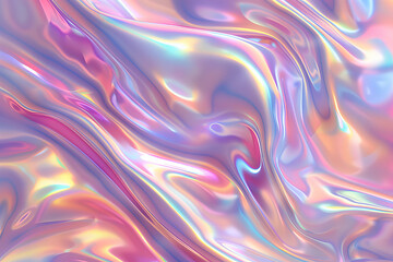 Obraz premium A vibrant, abstract holographic pattern with iridescent swirls and fluid shapes in pastel colors