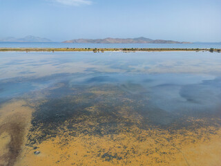 Aerial view of Tigaki salt lake, Kos island, Greece.  