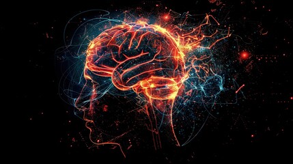 Human brain. Electrical Impulses Shinning inside the brain. Created with Generative AI