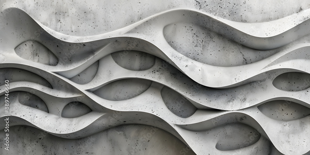Poster abstract background of volumetric gray waves. 3d background of waves with concrete texture