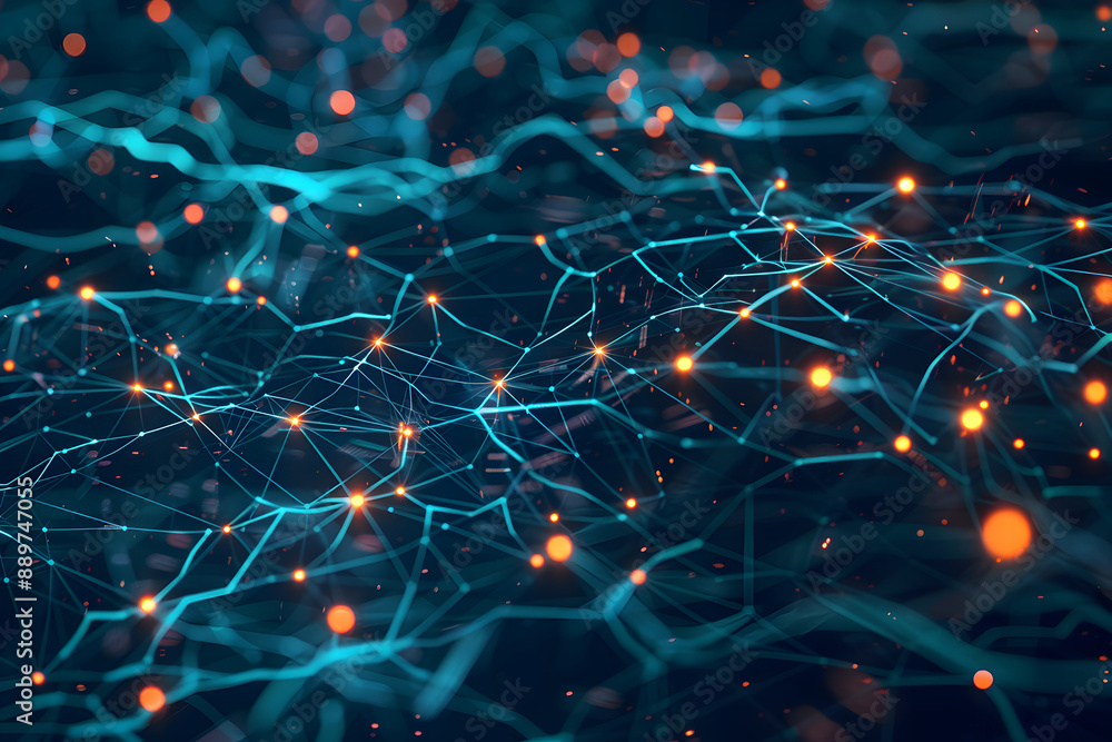Poster abstract background in the form of a green network with orange dots