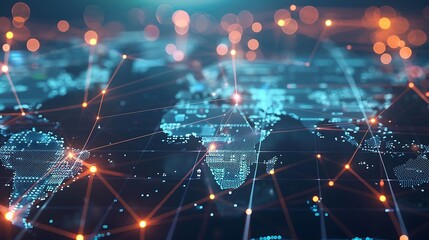 Obraz premium Global Network Connection with Glowing Lines