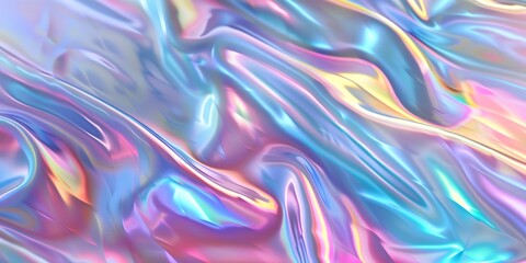 Fototapeta premium A colorful, flowing fabric with a rainbow pattern. The colors are bright and vibrant, creating a sense of energy and excitement. The fabric appears to be made of a shiny, reflective material