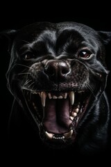 Obraz premium Intense close-up of an aggressive dog with piercing teeth. 