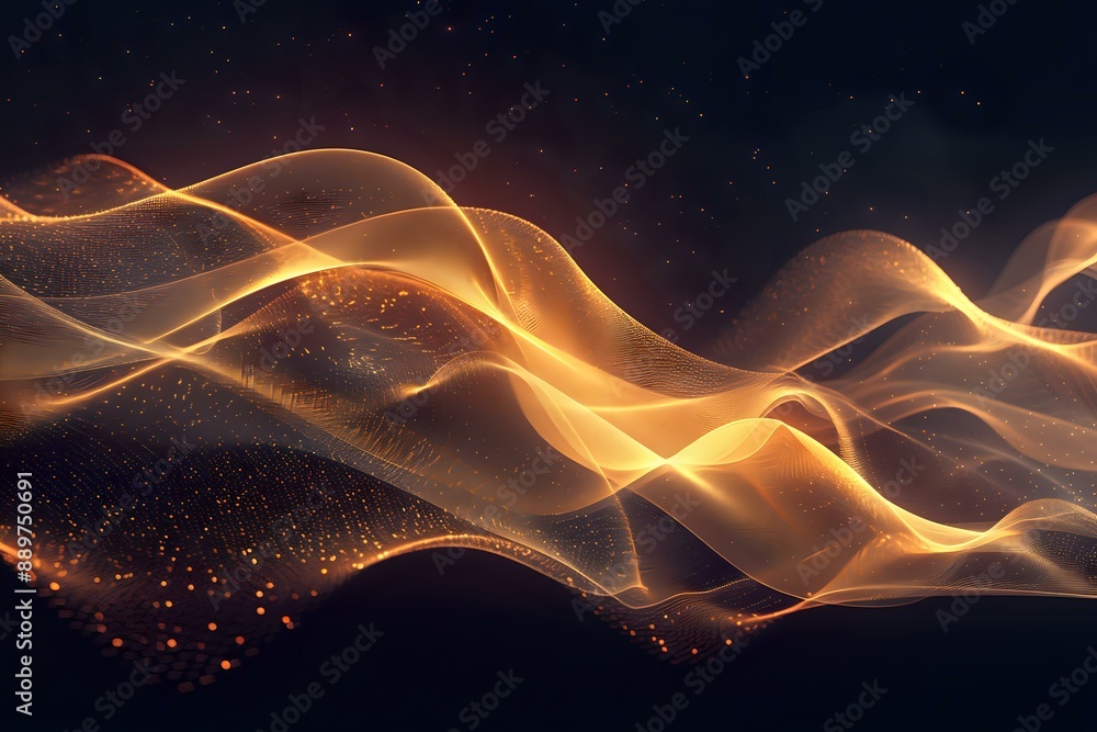 Aufkleber a mesmerizing abstract design featuring golden waves of light against a dark background, creating a 