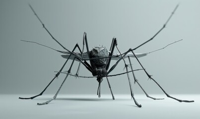 Detailed close-up of a mosquito with intricate wing patterns against a neutral background.