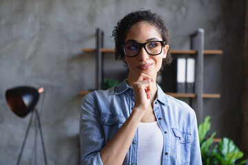 Photo of attractive corporate agent girl ponder think loft interior business center office indoors