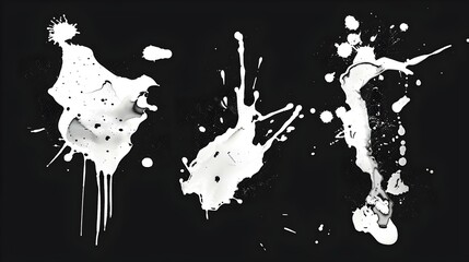 Set of white ink spots on black background