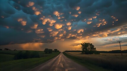 Rural road with dramatic clouds in southern Minnesota