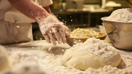 Fototapeta premium Adding ingredients for dough