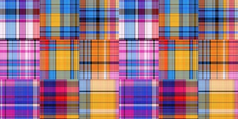 Cozy plaid patterns seamless border background in colorfull autum fall home decor. Woven patchwork style effect for seamless edging banner