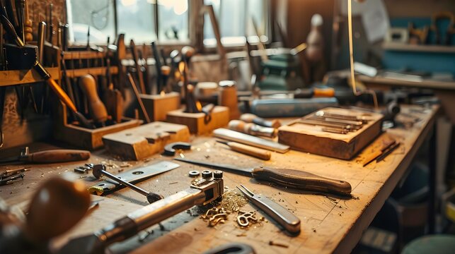 Various goldsmith tools on jewelry workplace