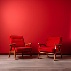 Studio background with red wall and red armchair