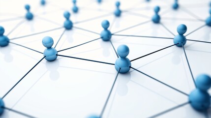 Abstract representation of networking concept with blue nodes connected by lines on a white background
