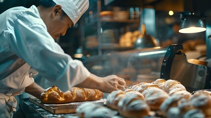 Bakery chef cooking in the kitchen