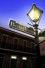 Bourbon Street sign in the New Orleans historic French Quarter