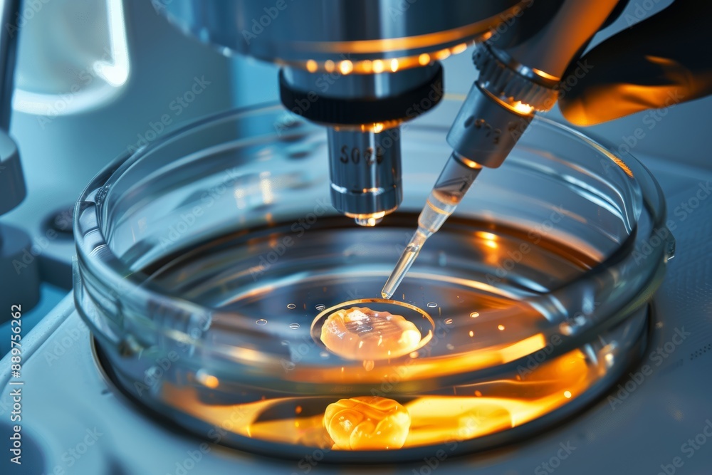 Aufkleber advanced genetic engineering: gene editing tool injects human embryo in high-tech lab setting