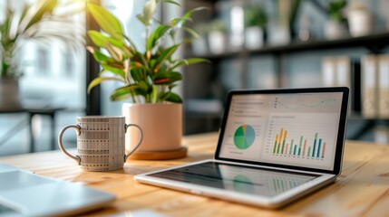 Sales Performance Review on Tablet Screen in Minimalist Office Setting