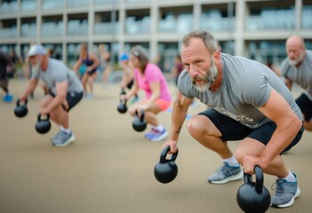 Group Kettlebell Workout Outdoors