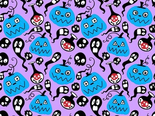 Halloween pumpkins seamless monsters pattern for wrapping paper and fabric