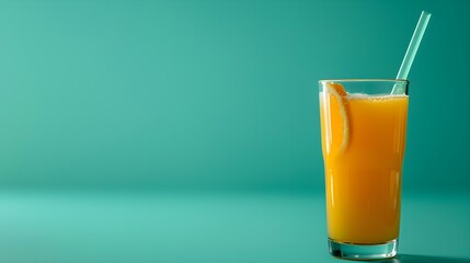 Fototapeta premium Orange Summer Drink on a green Background with Sunlight and Shadows