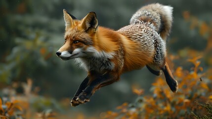 Fototapeta premium Close-up of a red fox in a natural setting, perfect for wildlife photography, nature themes, and environmental conservation projects.