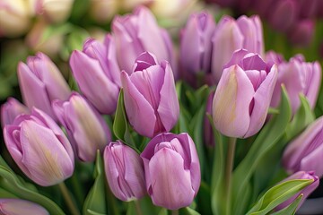 Obraz premium Close-up photo of purple tulips. Perfect for spring or floral designs, this image highlights the beauty of nature.