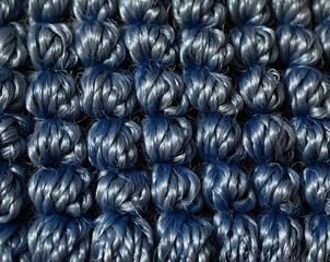 Close-up Photo of Blue Yarn Puff Stitch