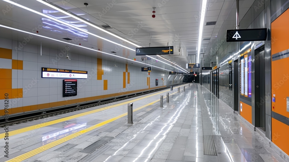 Aufkleber modern metro station upgrade with digital screens and automated systems for a futuristic design