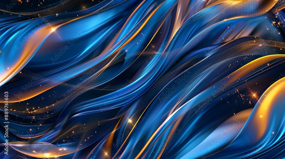 Poster this is a computer generated image featuring a beautiful abstract background in blue and gold colors