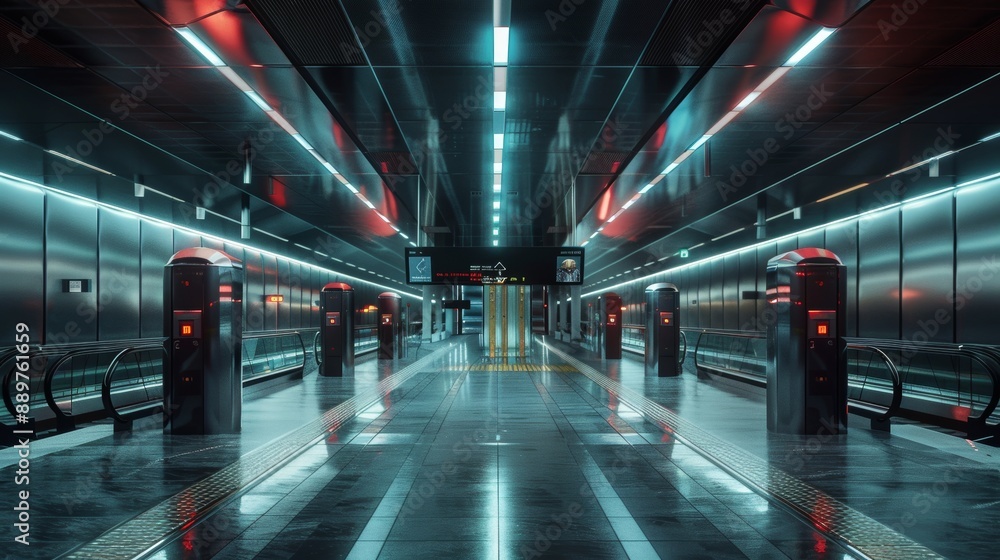 Aufkleber futuristic metro station with advanced security technology and automated gates for efficient travel