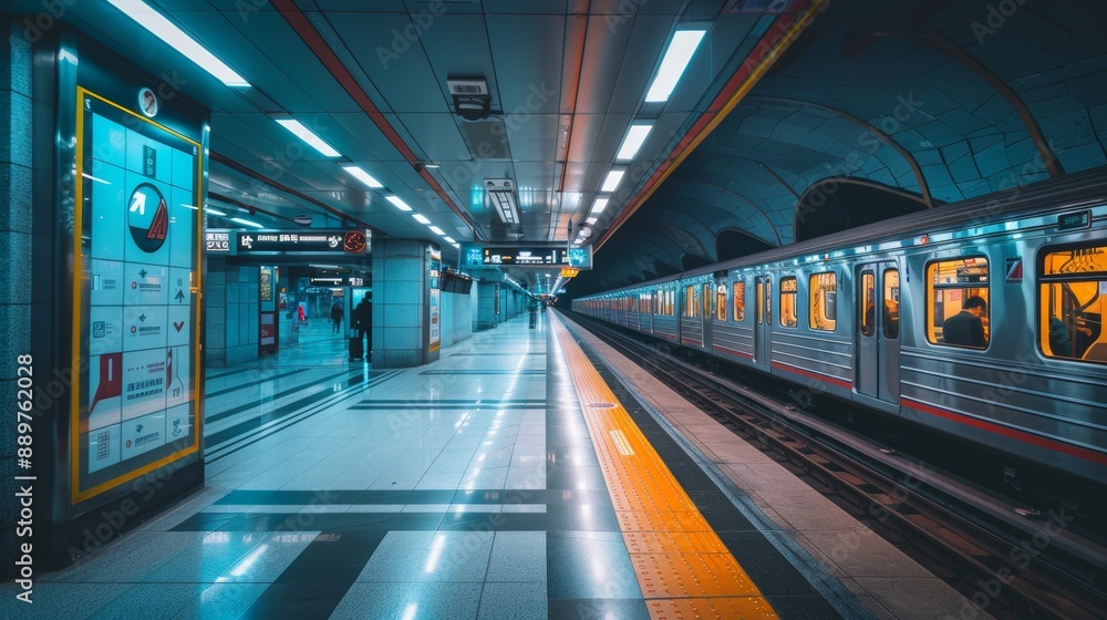 Aufkleber modern metro station with large signage for easy navigation and accessibility