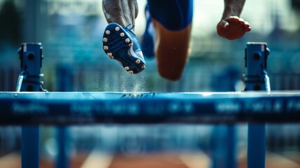 Athlete Clearing a Hurdle During a Track and Field Race