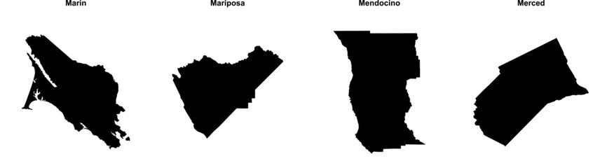 Marin, Mariposa, Mendocino, Merced outline maps