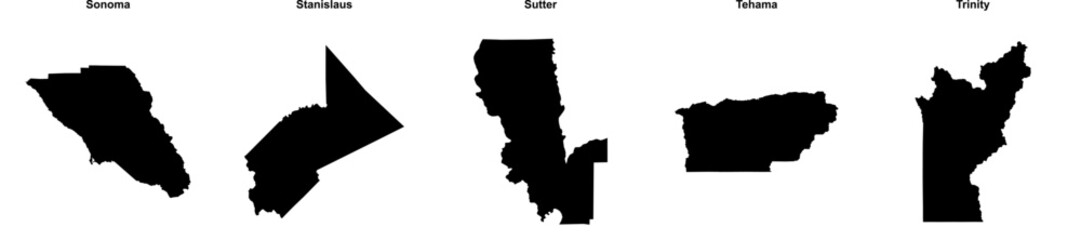 Sonoma, Stanislaus, Sutter, Tehama, Trinity outline maps