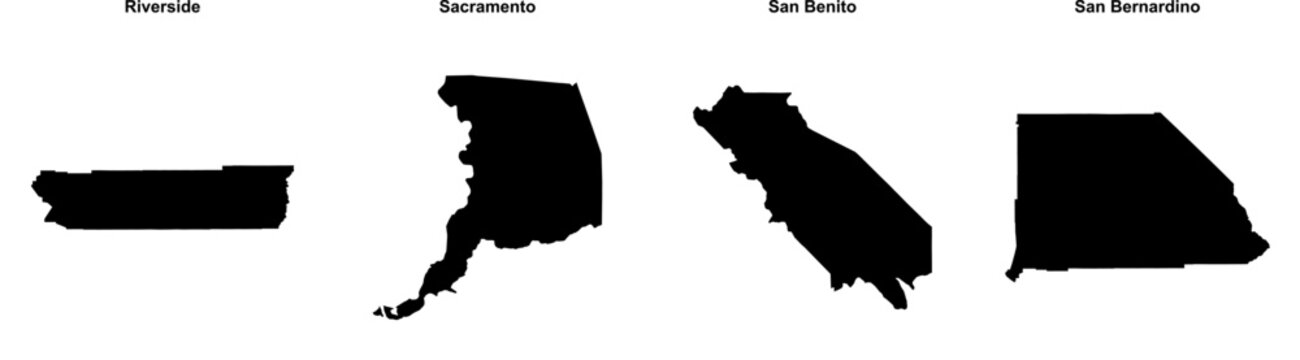 Riverside, Sacramento, San Benito, San Bernardino outline maps