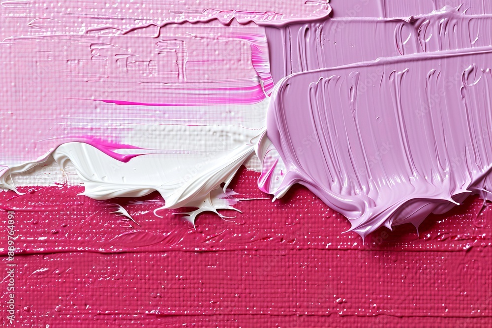 Poster bold and textured abstract painting with rich pink and white brushstrokes creating a vibrant and dyn