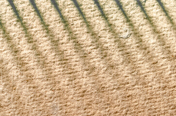 Abstract beige textured background of recycled paper with diagonal lines drawn by shadows and lights. 