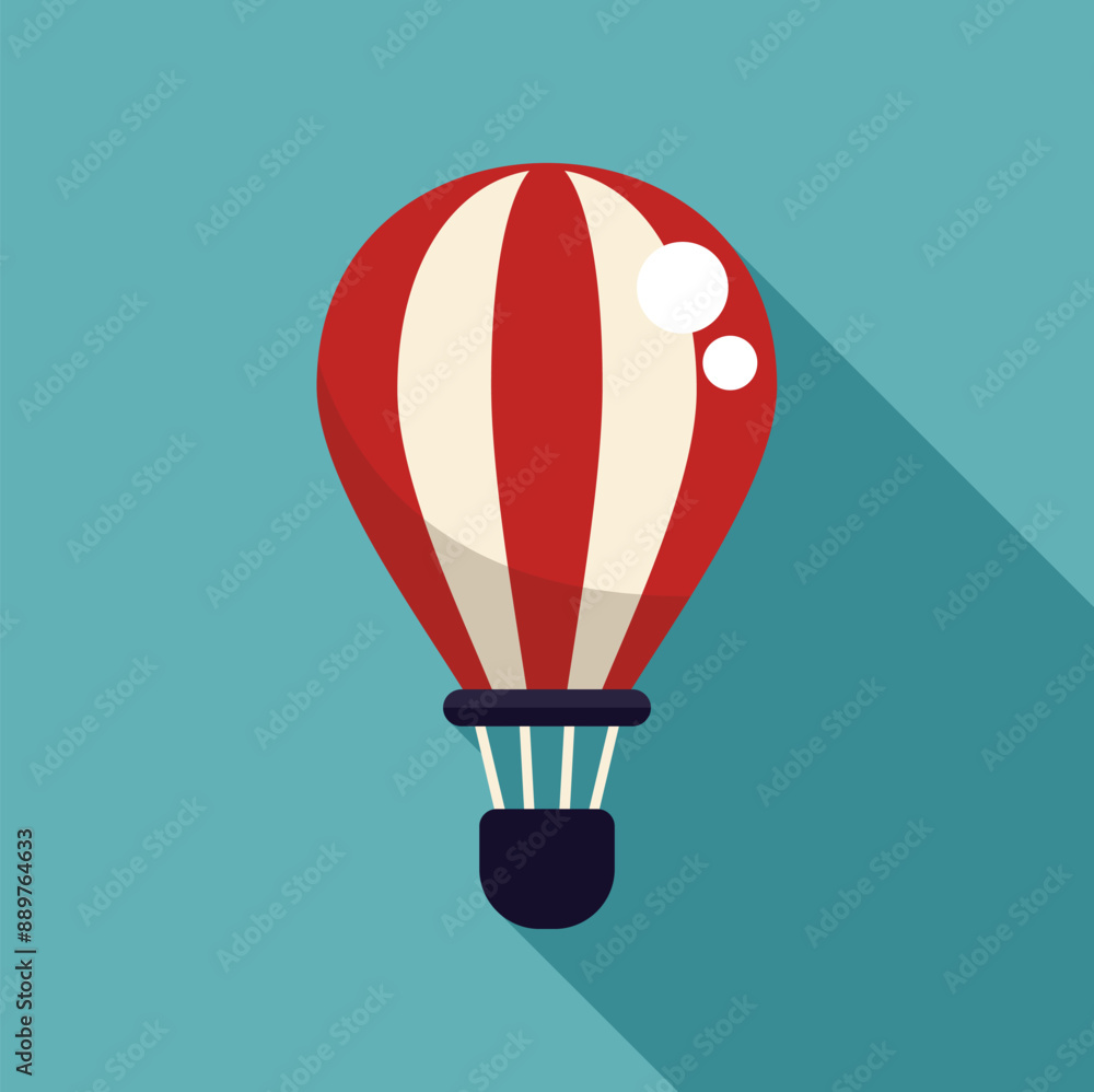 Wall mural Red and white hot air balloon floating on a blue background with a long shadow