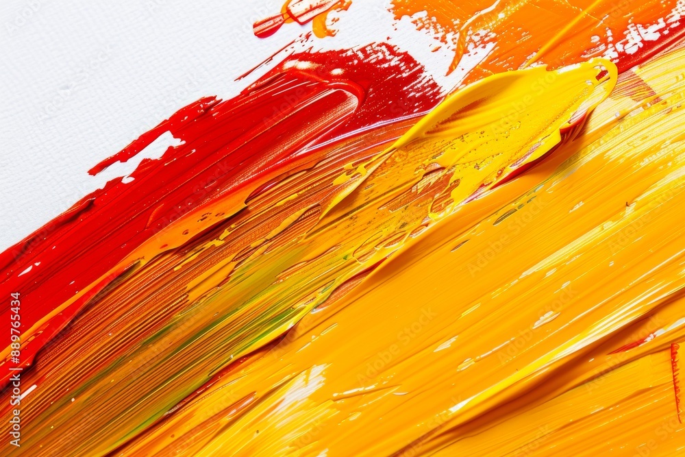 Aufkleber dynamic and vibrant abstract painting with red and yellow brushstrokes creating a lively and energet
