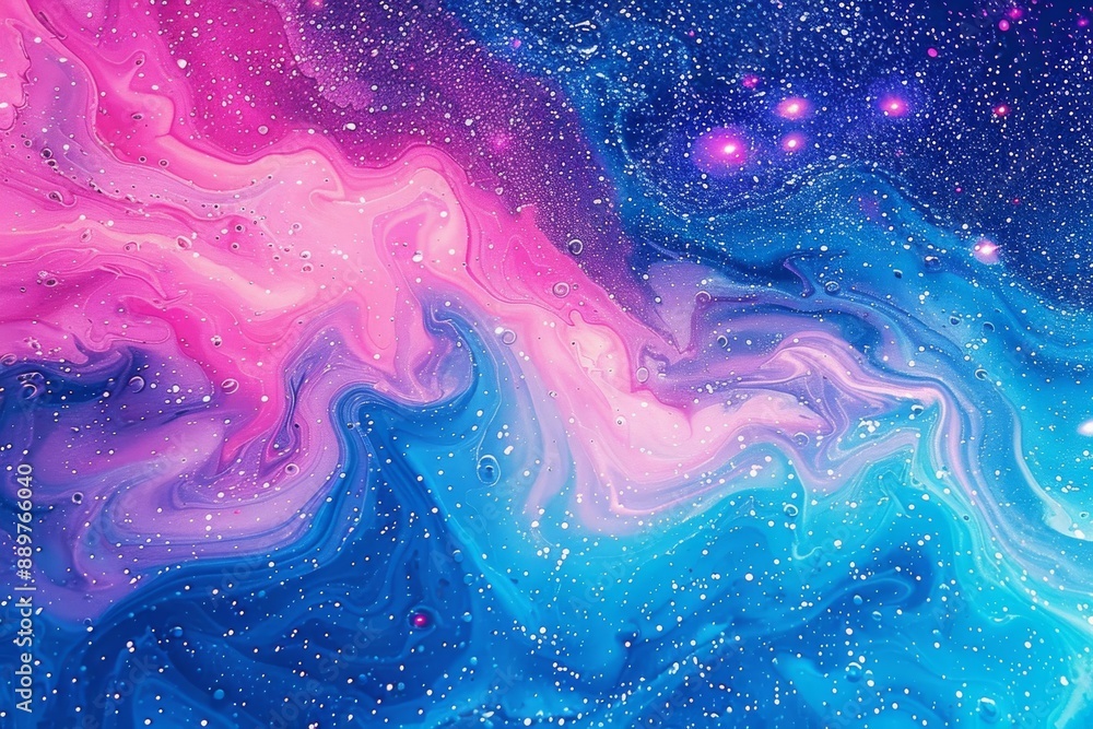 Poster ethereal and fluid abstract artwork with translucent pink and purple hues creating a dreamy and sere