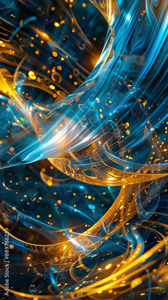 Poster this is a computer generated image featuring a beautiful abstract background in blue and gold colors