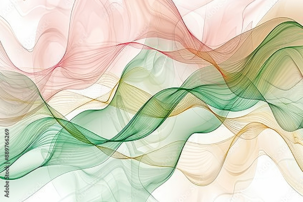 Poster elegant and serene abstract painting with flowing green and beige lines creating a smooth and calmin