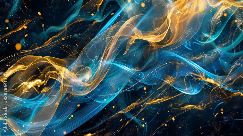 Poster this is a computer generated image featuring a beautiful abstract background in blue and gold colors